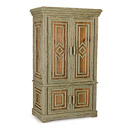 Rustic Armoire #2024 shown in Custom Finish - Medium Pine with Willow in Sage Premium Finish (on Bark) La Lune Collection