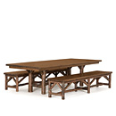 Rustic Bench #1528, Table #3072 w/Opt Medium Cedar Plank Top shown in Natural Finish (on Bark) La Lune Collection