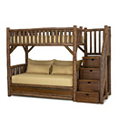 Rustic Bunk Bed w/Trundle & Stairs #4690R (3 Twins & Stairs Right) shown in Natural Finish (on Bark) La Lune Collection