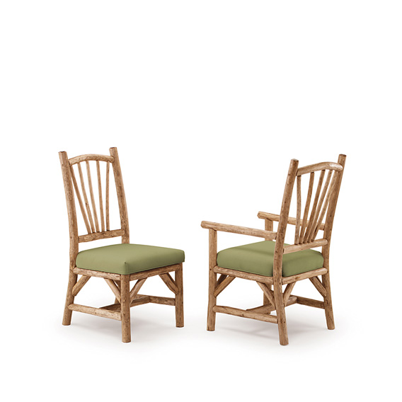 Rustic Dining Side Chair #1154 & Dining Arm Chair #1156 shown in Pecan Premium Finish (on Peeled Bark)