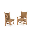 Rustic Dining Side Chair #1209 & Dining Arm Chair #1211 with Tight Upholstered Backs shown in Pecan Premium Finish (Peeled Bark) La Lune Collection