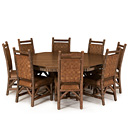 Rustic Dining Table with Octagonal Medium Pine Top #3112 & Custom Side Chairs - Items shown in Natural Finish (on Bark) La Lune Collection