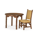 Rustic Dining Table #3188 shown with Medium Pine Top and Side Chair #1164 - Items shown in Natural Finish (on Bark) La Lune Collection